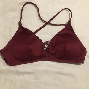 Tilly’s Burgundy Ribbed Lace Up Bikini Top